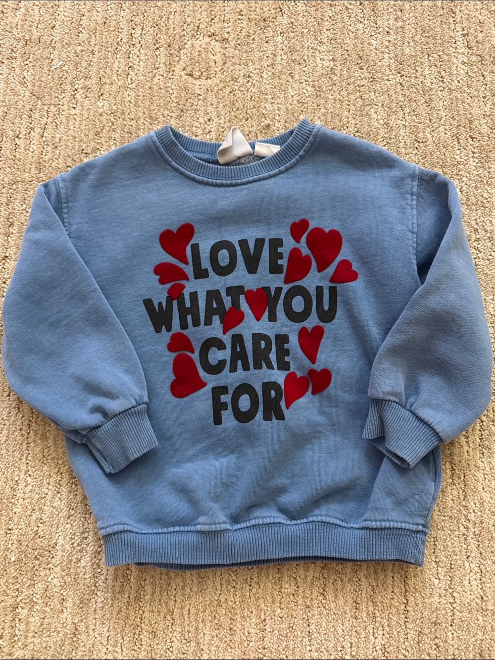 Zara Blue Kids Sweatshirt with Black Slogan & Red Heart Accents